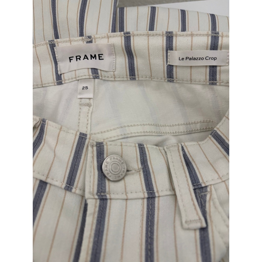 NEW FRAME Le Palazzo Striped Raw Wide Leg Jeans in Indigo Multi Size 25 - Picture 2 of 7